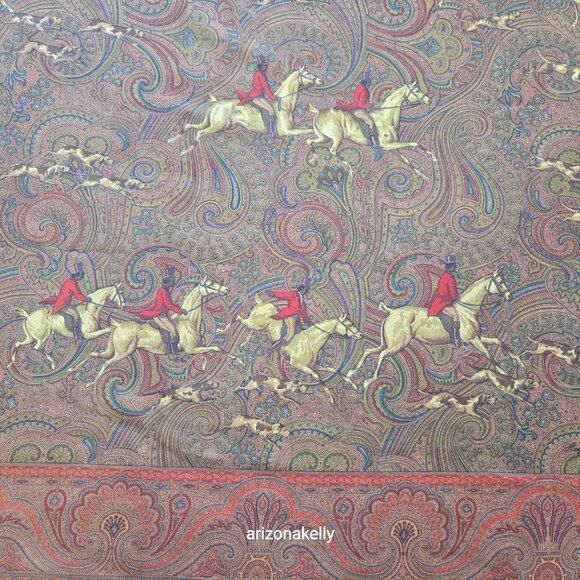 Vintage Ralph Lauren LARGE Wool Square Scarf Shawl Wrap Equestrian Hunting Dogs - Picture 13 of 16